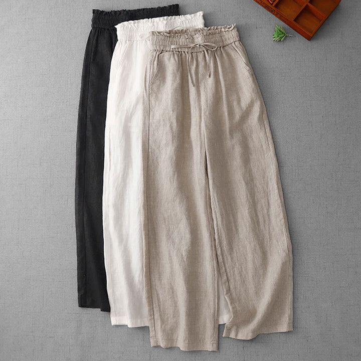 Buddha Stones Lässige Baumwollhose mit hoher Taille, Rüschen und Kordelzug, weites Bein und Taschen für Damen - image 26