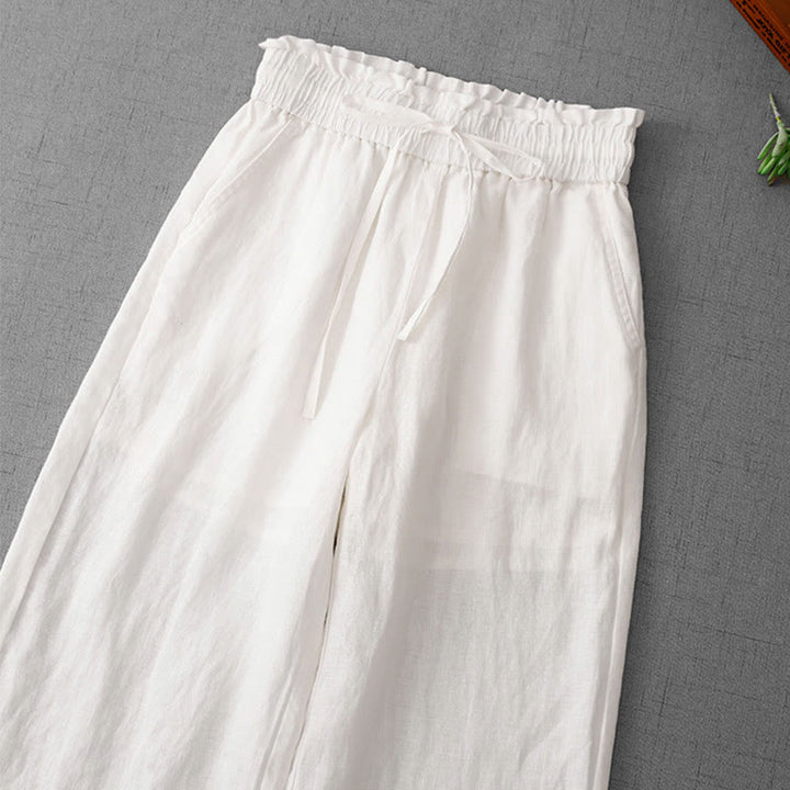 Buddha Stones Lässige Baumwollhose mit hoher Taille, Rüschen und Kordelzug, weites Bein und Taschen für Damen - image 12