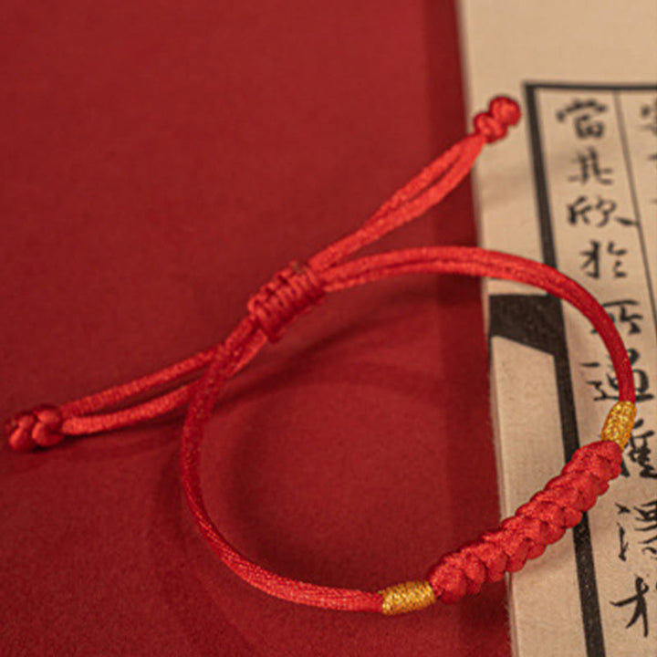 Buddha Stones Handgemachtes geflochtenes rotes String Happy Knot Flachknoten Buntes Seilarmband - image 3