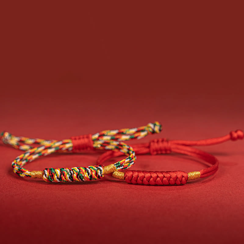 Buddha Stones Handgemachtes geflochtenes rotes String Happy Knot Flachknoten Buntes Seilarmband - image 14