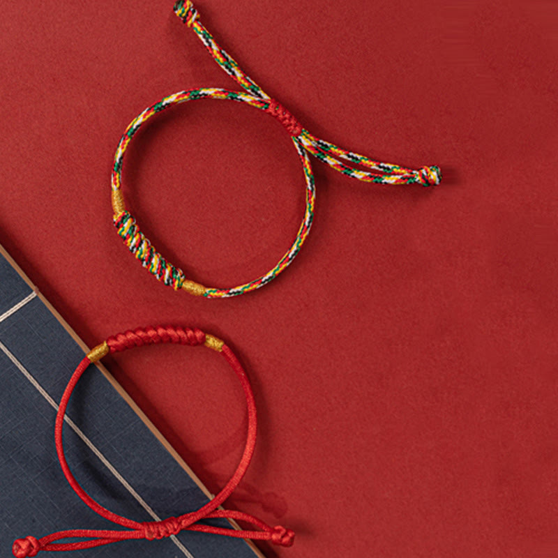 Buddha Stones Handgemachtes geflochtenes rotes String Happy Knot Flachknoten Buntes Seilarmband - image 16