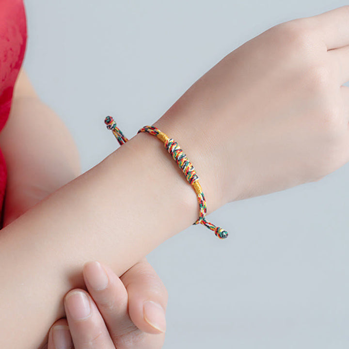 Buddha Stones Handgemachtes geflochtenes rotes String Happy Knot Flachknoten Buntes Seilarmband - image 13