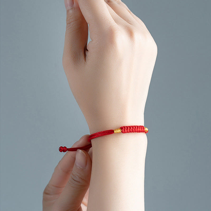 Buddha Stones Handgemachtes geflochtenes rotes String Happy Knot Flachknoten Buntes Seilarmband - image 4