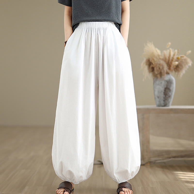 Buddha Stones Commute Summer Plain Damen Baumwoll-Pumphose mit Taschen - image 9