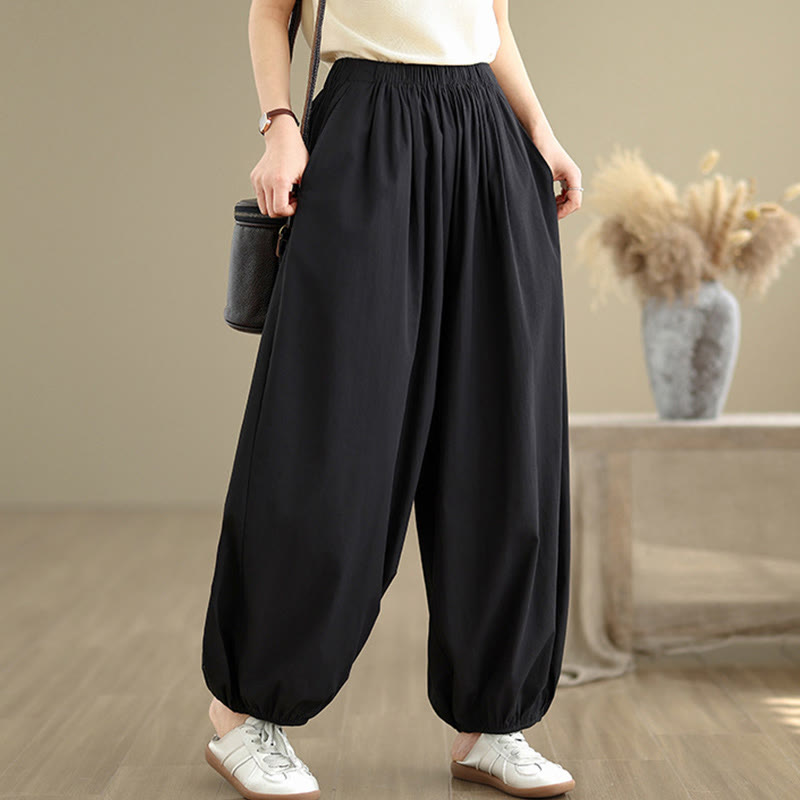 Buddha Stones Commute Summer Plain Damen Baumwoll-Pumphose mit Taschen - Schwarz - US12， UK/AU16，EU44 (2XL) - image 0