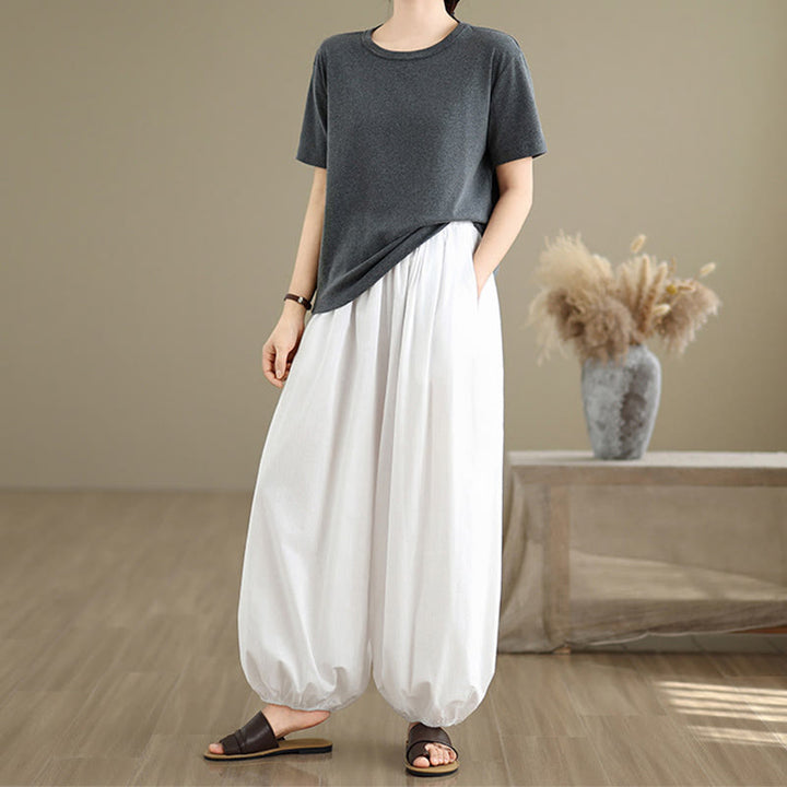 Buddha Stones Commute Summer Plain Damen Baumwoll-Pumphose mit Taschen - image 12