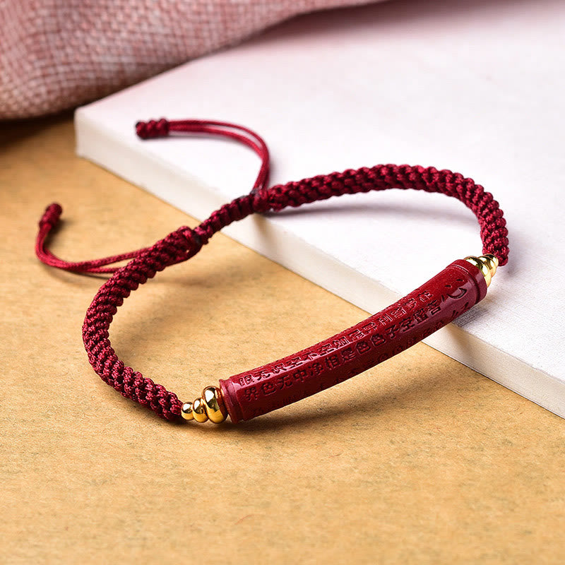 Buddha Stones, handgefertigt, Zinnober, Om Mani Padme Hum, Herz-Sutra, Segen, geflochtenes Armband - Herzsutra (Handgelenkumfang: 14–19 cm) - image 7