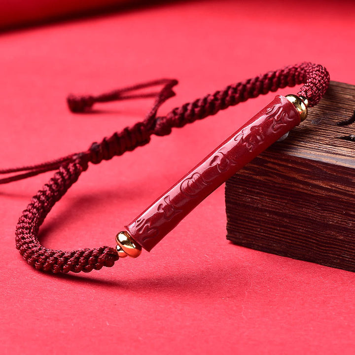 Buddha Stones, handgefertigt, Zinnober, Om Mani Padme Hum, Herz-Sutra, Segen, geflochtenes Armband - Om Mani Padme Hum (Handgelenkumfang: 14–19 cm) - image 1