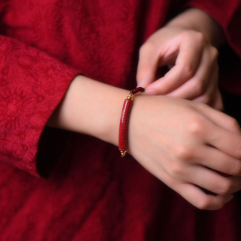 Buddha Stones, handgefertigt, Zinnober, Om Mani Padme Hum, Herz-Sutra, Segen, geflochtenes Armband - image 2