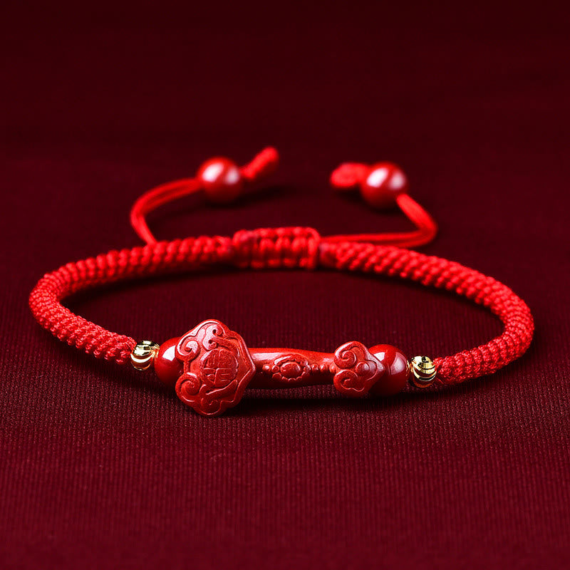 Buddha Stones , handgefertigt, Pixiu, Zinnober, Ruyi-Stick, Reichtum, Glück, geflochtenes Armband - Zinnober-Ruyi-Stick (Handgelenkumfang: 14–19 cm) - image 8