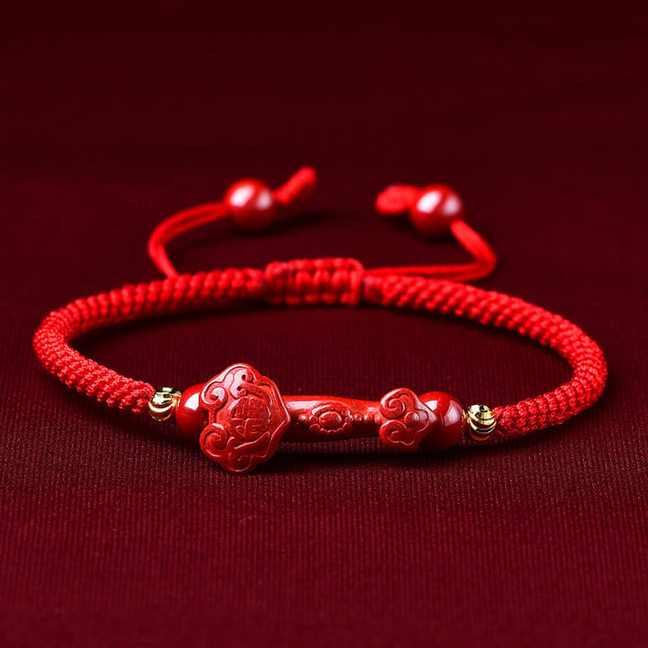 Buddha Stones , handgefertigt, Pixiu, Zinnober, Ruyi-Stick, Reichtum, Glück, geflochtenes Armband - Zinnober-Ruyi-Stick (Handgelenkumfang: 14–19 cm) - image 8