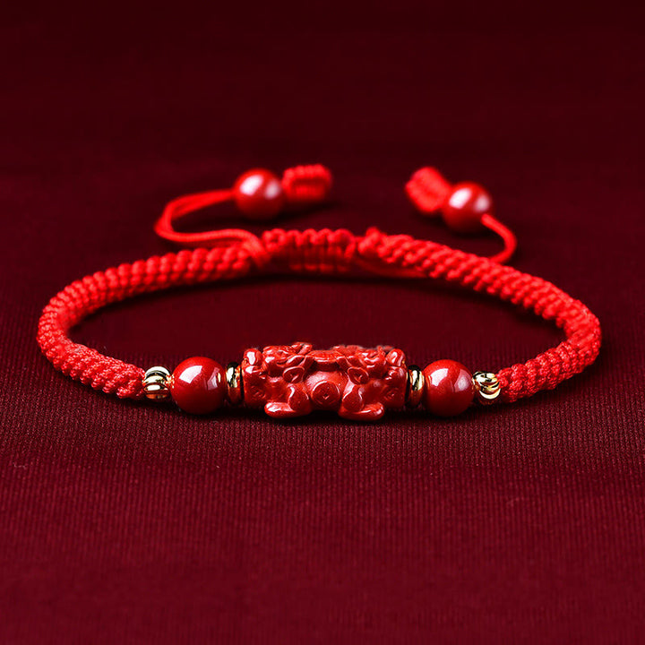 Buddha Stones , handgefertigt, Pixiu, Zinnober, Ruyi-Stick, Reichtum, Glück, geflochtenes Armband - Zinnober-PiXiu (Handgelenkumfang: 14–19 cm) - image 1
