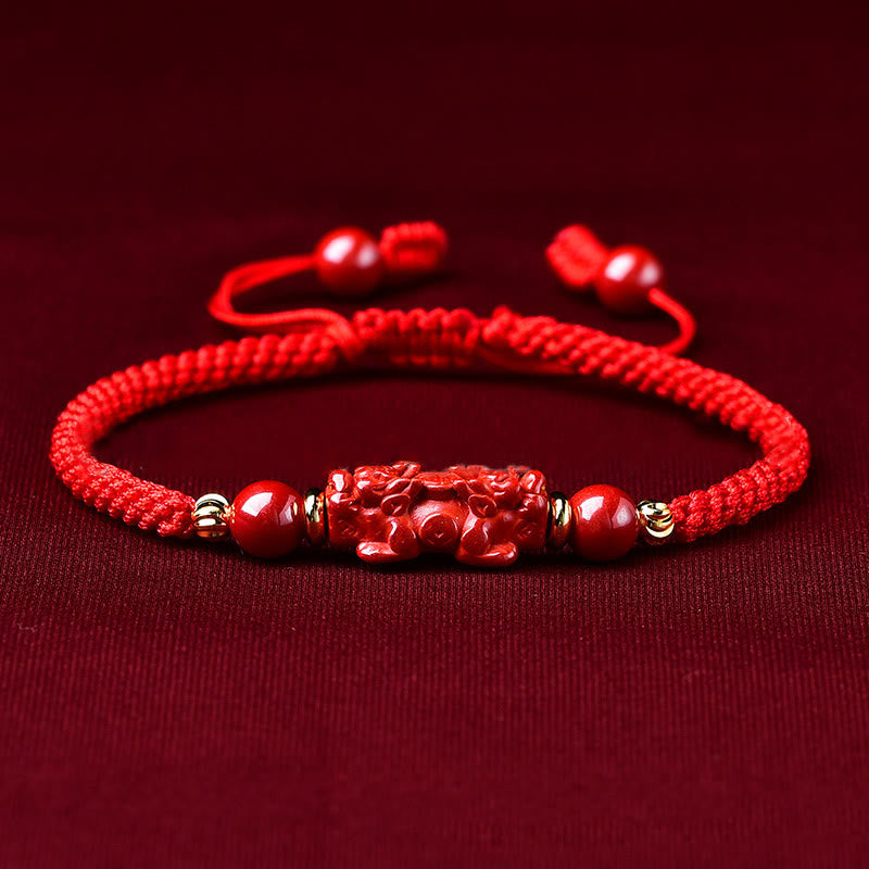 Buddha Stones , handgefertigt, Pixiu, Zinnober, Ruyi-Stick, Reichtum, Glück, geflochtenes Armband - Cinnabar PiXiu (Handgelenkumfang: 14-19 cm) - image 0