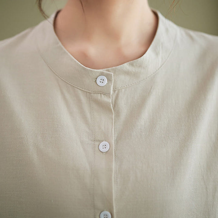 Buddha Stones 2-teiliges lässiges, einfarbiges Knopfdesign, Halbarmhemd, weite Beinhose mit Taschen, Baumwolle, Zen-Kleidung, Damen-Set - image 21