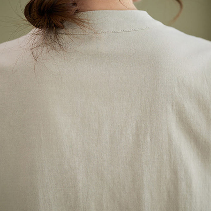 Buddha Stones 2-teiliges lässiges, einfarbiges Knopfdesign, Halbarmhemd, weite Beinhose mit Taschen, Baumwolle, Zen-Kleidung, Damen-Set - image 22