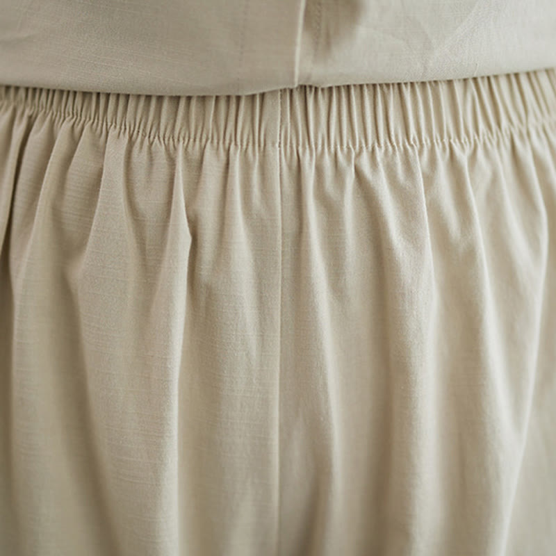 Buddha Stones 2-teiliges lässiges, einfarbiges Knopfdesign, Halbarmhemd, weite Beinhose mit Taschen, Baumwolle, Zen-Kleidung, Damen-Set - image 26