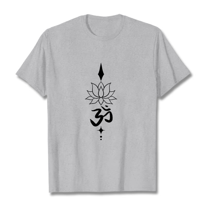 Buddha Stones ​​Om Symbol Lotus T T-shirt - Hellgrau - 2XL - image 10