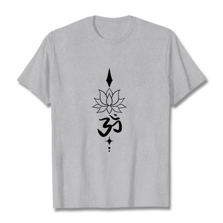 Buddha Stones ​​Om Symbol Lotus T T-shirt - Hellgrau - 2XL - image 11