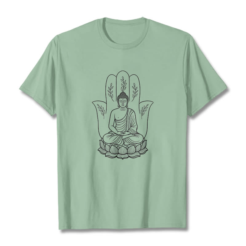 Buddha Stones ​​Meditierender Buddha Sitzende Hand Blätter Lotus Basis T-Shirt - Blassgrün - 2XL - image 15