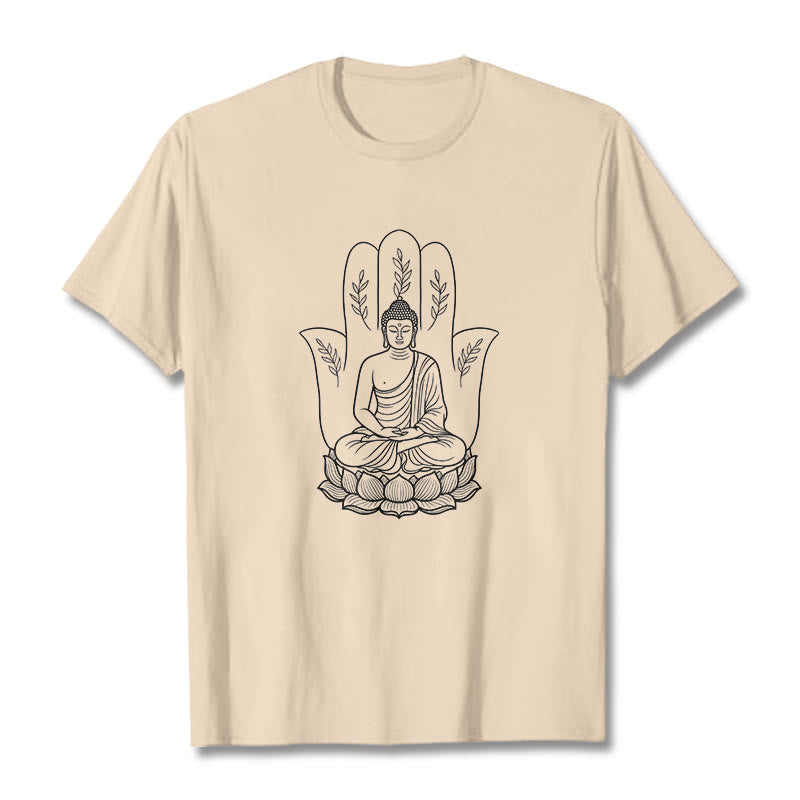 Buddha Stones ​​Meditierender Buddha Sitzende Hand Blätter Lotus Basis T-Shirt - Bisque - 2XL - image 9