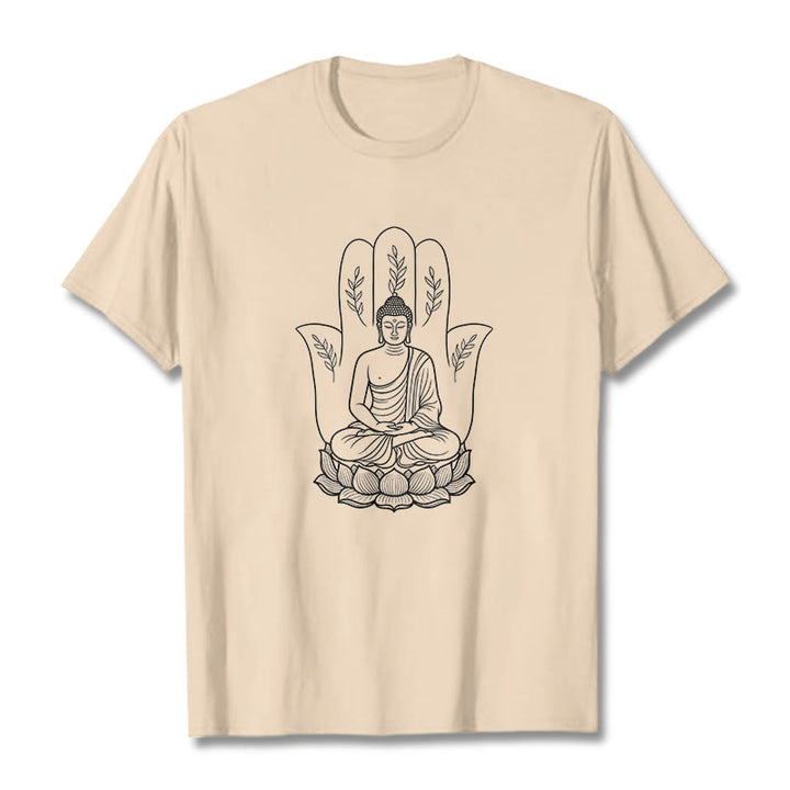 Buddha Stones ​​Meditierender Buddha Sitzende Hand Blätter Lotus Basis T-Shirt - Bisque - 2XL - image 9