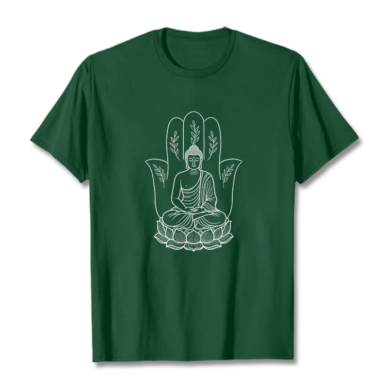 Buddha Stones ​​Meditierender Buddha Sitzende Hand Blätter Lotus Basis T-Shirt - Waldgrün - 2XL - image 10