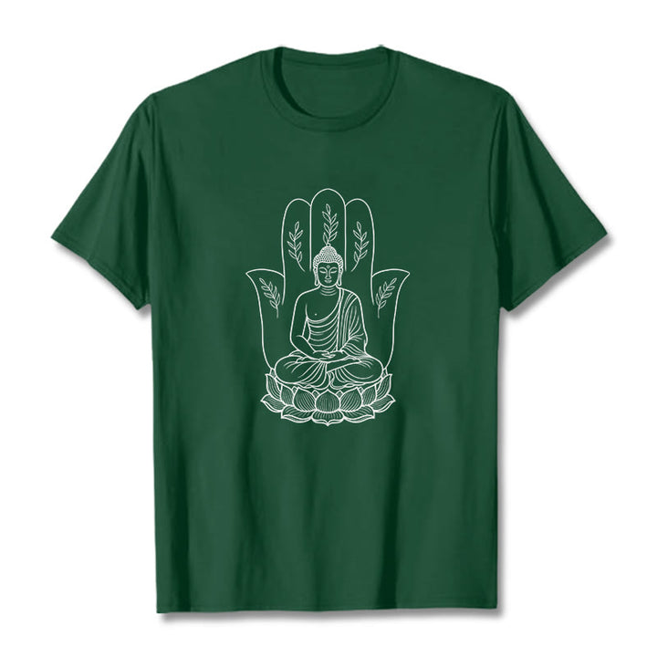 Buddha Stones ​​Meditierender Buddha Sitzende Hand Blätter Lotus Basis T-Shirt - Waldgrün - 2XL - image 10
