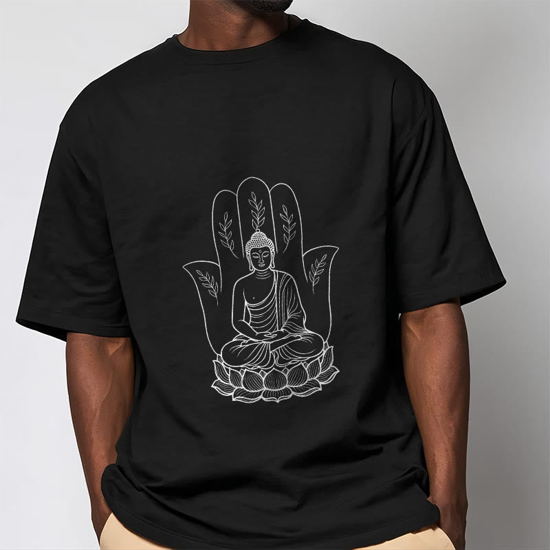 Buddha Stones ​​Meditierender Buddha Sitzende Hand Blätter Lotus Basis T-Shirt - image 5