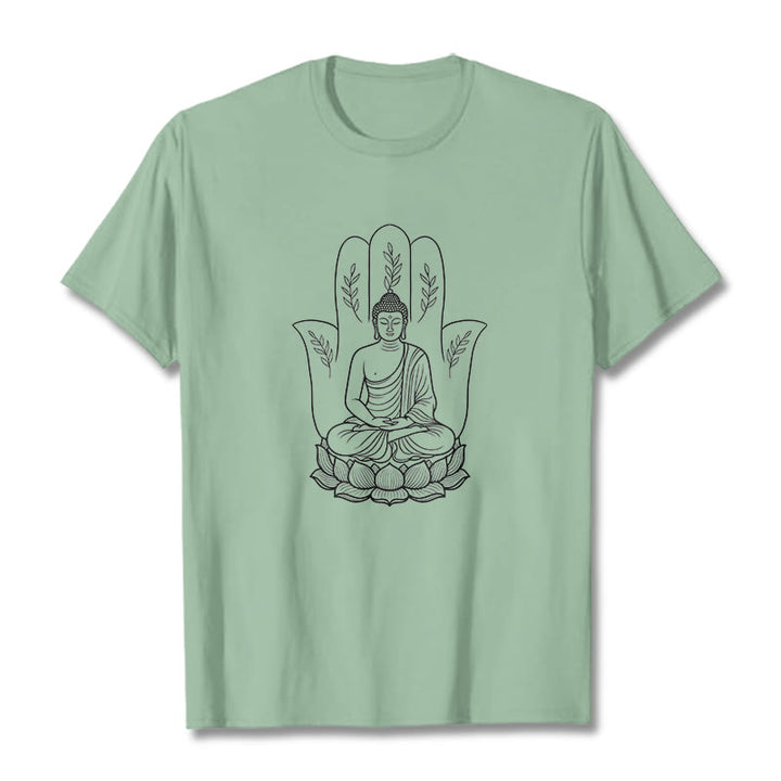 Buddha Stones ​​Meditierender Buddha Sitzende Hand Blätter Lotus Basis T-Shirt - Hellgrün - 2XL - image 14