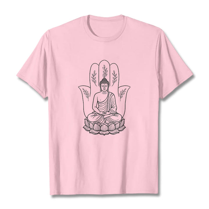 Buddha Stones ​​Meditierender Buddha Sitzende Hand Blätter Lotus Basis T-Shirt - Hellrosa - 2XL - image 13