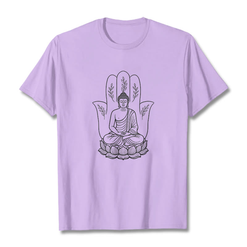 Buddha Stones ​​Meditierender Buddha Sitzende Hand Blätter Lotus Basis T-Shirt - Pflaume - 2XL - image 16