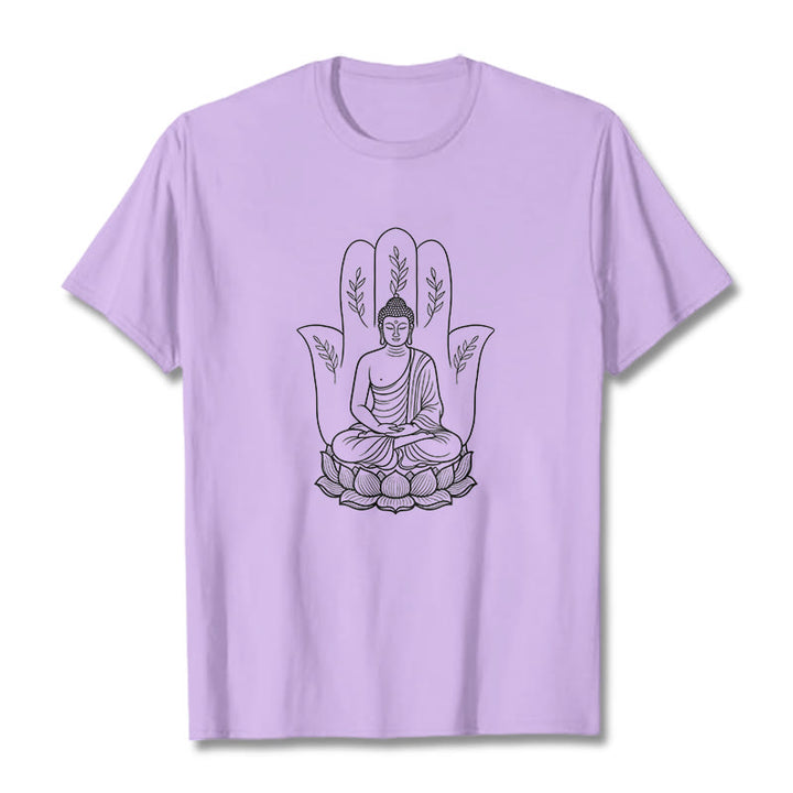 Buddha Stones ​​Meditierender Buddha Sitzende Hand Blätter Lotus Basis T-Shirt - Pflaume - 2XL - image 17