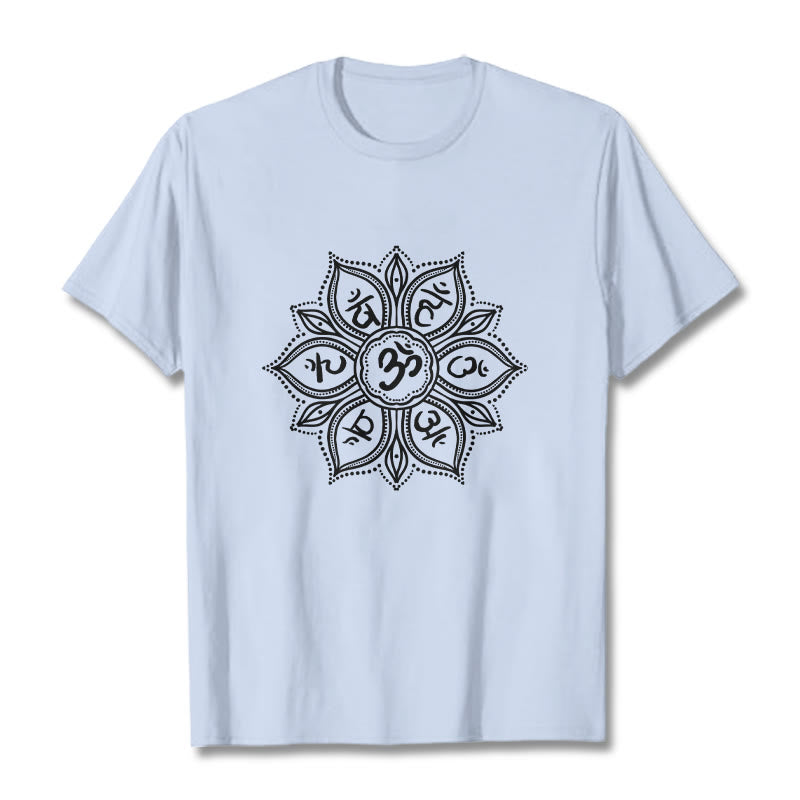 Buddha Stones Mandala Flower Om Mani Padme Hum Mantra T-Shirt - Hellcyan - 2XL - image 18