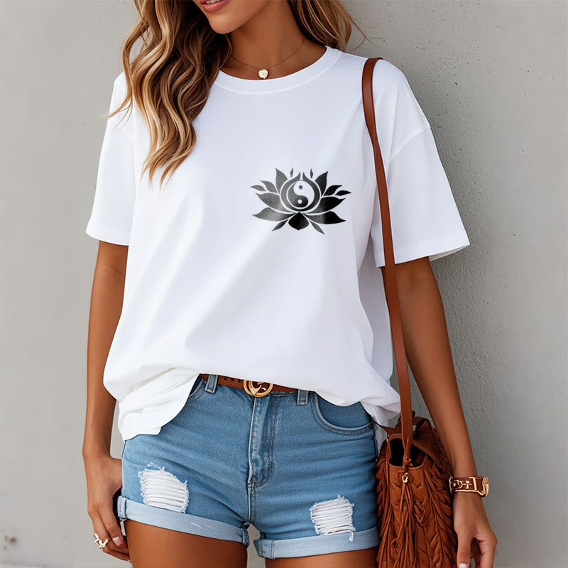 Buddha Stones ​​Yin Yang Lotus Blume Design T T-shirt - image 9