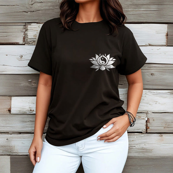 Buddha Stones ​​Yin Yang Lotus Blume Design T T-shirt - image 4
