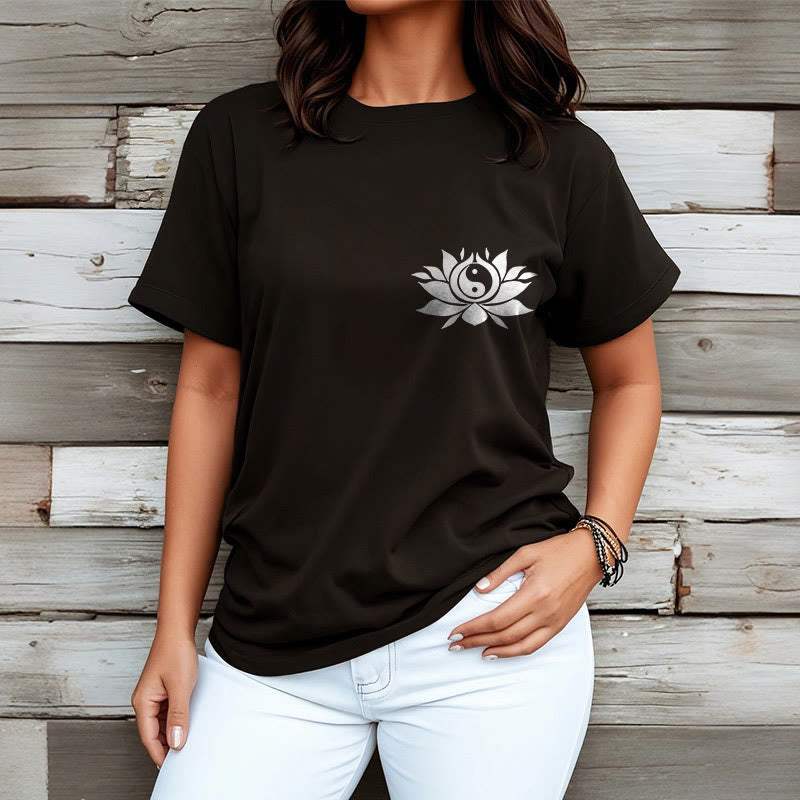 Buddha Stones ​​Yin Yang Lotus Blume Design T T-shirt - image 3