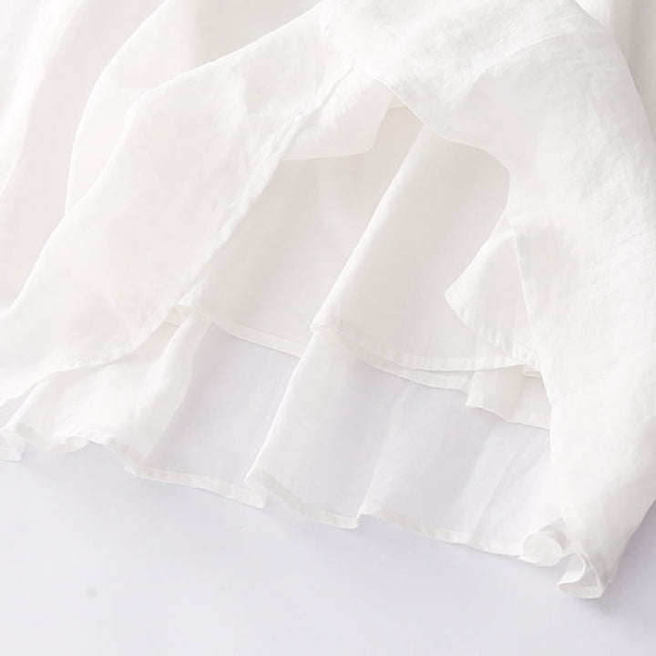 Langärmliges Midikleid aus Baumwolle und Leinen mit Buddha Stones -Stickerei und Knöpfen und Taschen - image 23