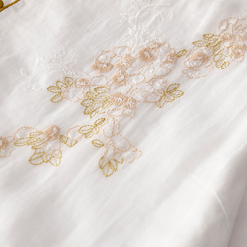 Langärmliges Midikleid aus Baumwolle und Leinen mit Buddha Stones -Stickerei und Knöpfen und Taschen - image 17