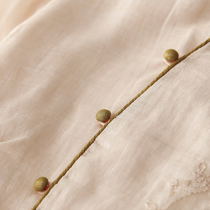 Langärmliges Midikleid aus Baumwolle und Leinen mit Buddha Stones -Stickerei und Knöpfen und Taschen - image 6