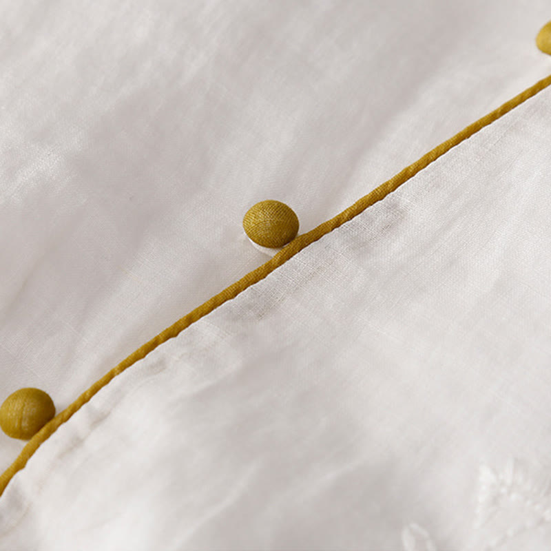 Langärmliges Midikleid aus Baumwolle und Leinen mit Buddha Stones -Stickerei und Knöpfen und Taschen - image 18