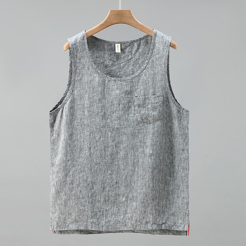 Buddha Stones Sommer Einfarbige Seitenschlitz-Design Ärmellose Herren-Leinenweste - Grau - US/ UK/AU42，EU52 (3XL) - image 10