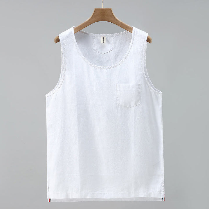 Buddha Stones Sommer Einfarbige Seitenschlitz-Design Ärmellose Herren-Leinenweste - Weiß - US/ UK/AU42，EU52 (3XL) - image 9
