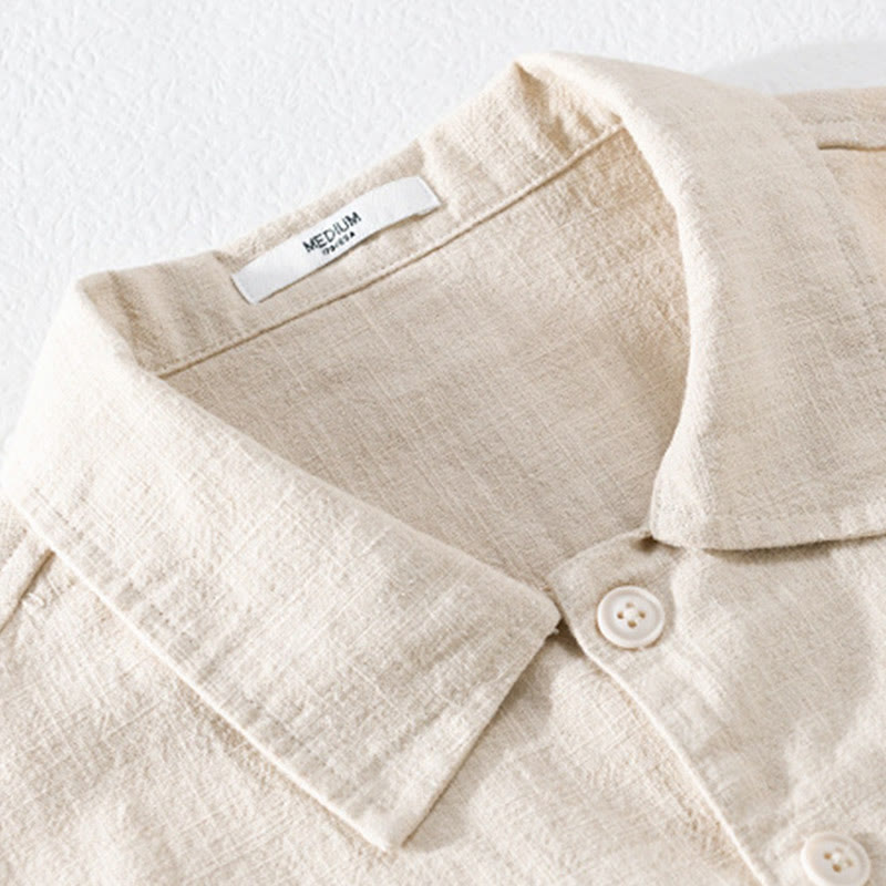 Buddha Stones Commute Fall Einfarbiges Herren-Langarmhemd aus Baumwollleinen mit Revers und Tasche - image 1