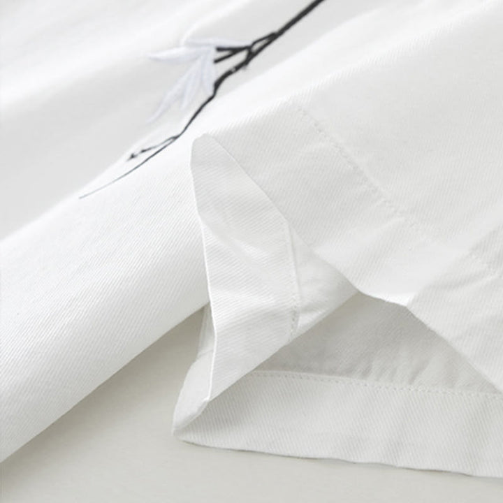 Herren-Baumwollhemd mit Buddha Stones, künstlerischem, schlichtem Design, Stickerei, Bambusmuster, kurzärmelig - image 11