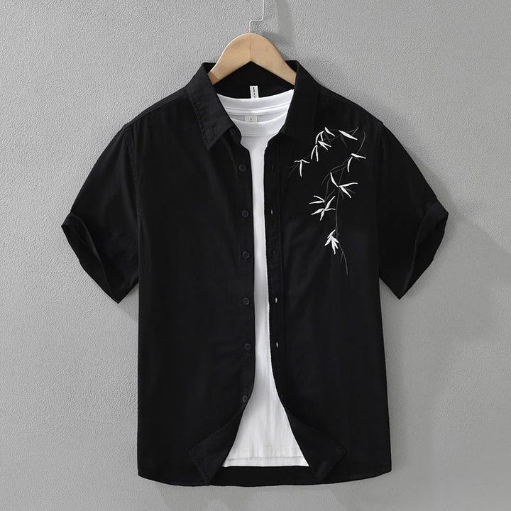 Herren-Baumwollhemd mit Buddha Stones, künstlerischem, schlichtem Design, Stickerei, Bambusmuster, kurzärmelig - Schwarz - US/ UK/AU42,EU52 (3XL) - image 1