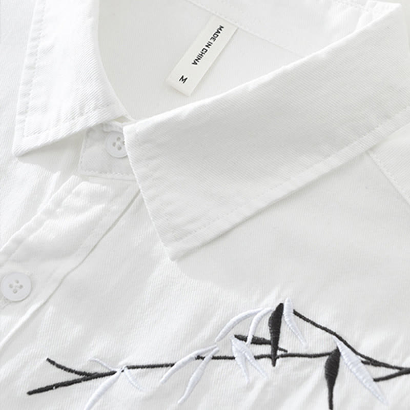 Herren-Baumwollhemd mit Buddha Stones, künstlerischem, schlichtem Design, Stickerei, Bambusmuster, kurzärmelig - image 5