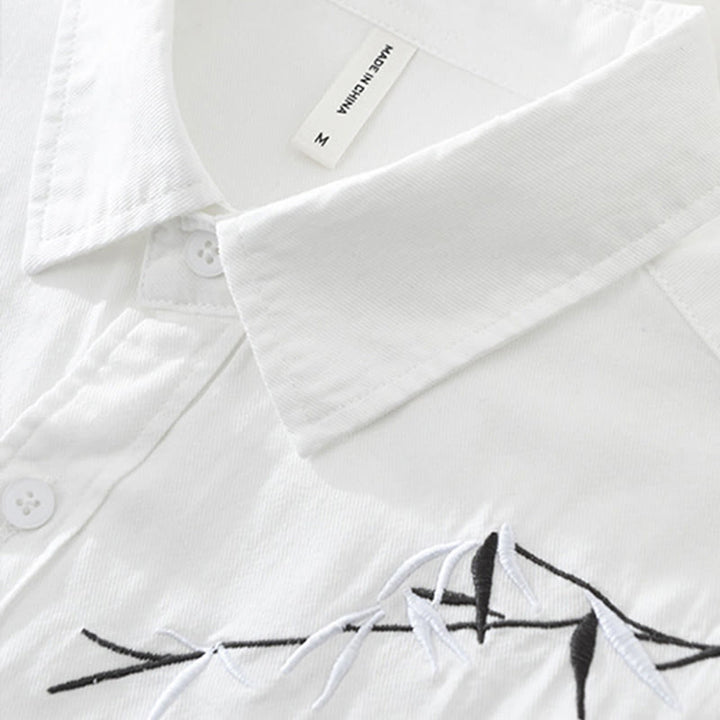 Herren-Baumwollhemd mit Buddha Stones, künstlerischem, schlichtem Design, Stickerei, Bambusmuster, kurzärmelig - image 5