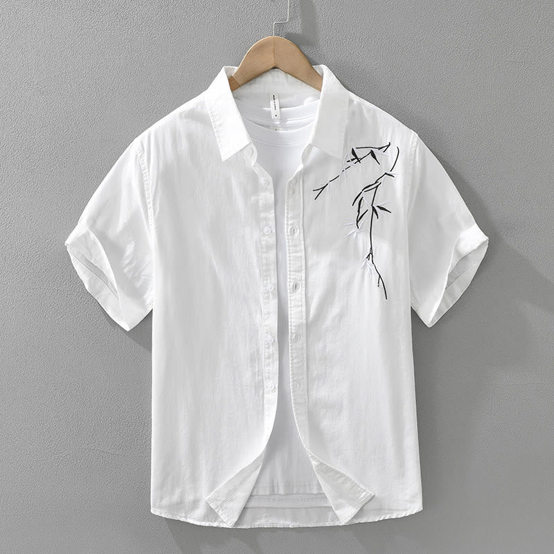 Herren-Baumwollhemd mit Buddha Stones, künstlerischem, schlichtem Design, Stickerei, Bambusmuster, kurzärmelig - Weiß - US/ UK/AU42,EU52 (3XL) - image 2