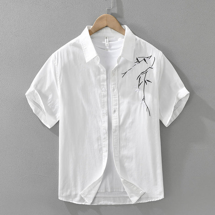 Herren-Baumwollhemd mit Buddha Stones, künstlerischem, schlichtem Design, Stickerei, Bambusmuster, kurzärmelig - Weiß - US/ UK/AU42,EU52 (3XL) - image 2