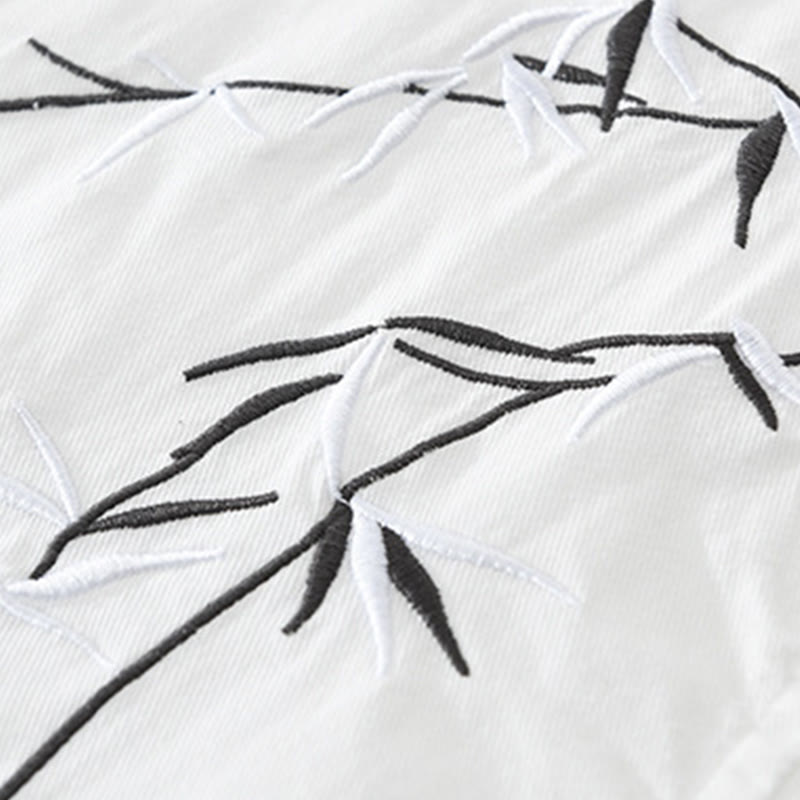 Herren-Baumwollhemd mit Buddha Stones, künstlerischem, schlichtem Design, Stickerei, Bambusmuster, kurzärmelig - image 6